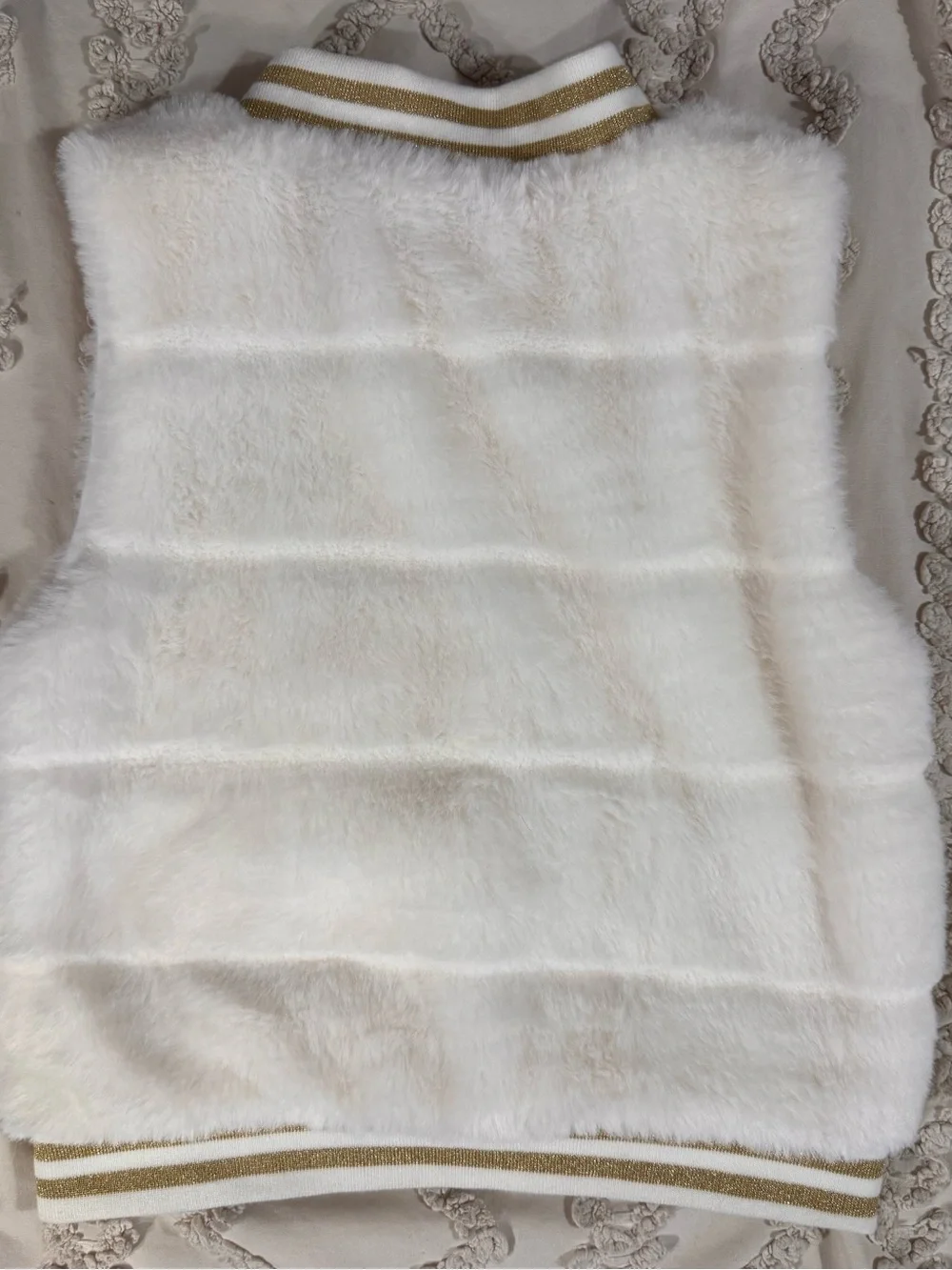 Hello Kitty White Faux Fur Zip Vest with Gold Trim